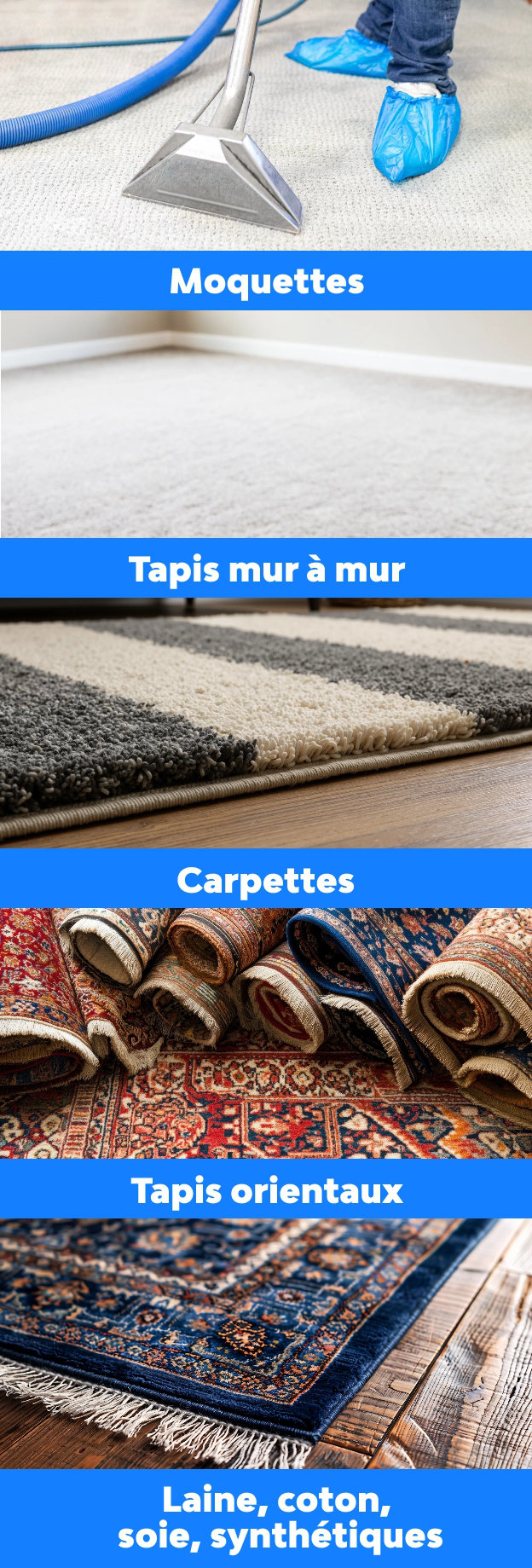 Variété de tapis et de carpettes de différents styles